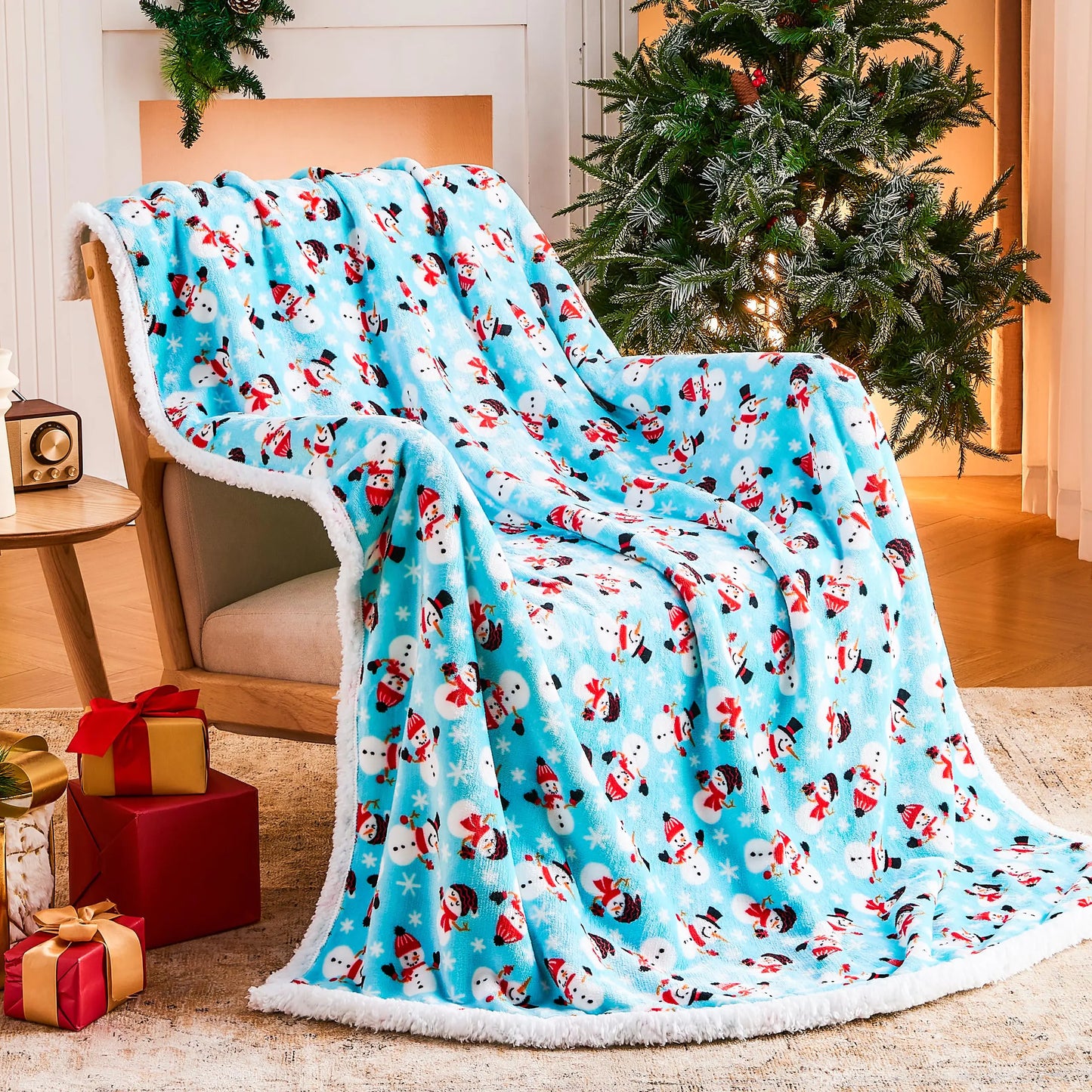 Ramees Christmas Fleece Sherpa Throw Blanket