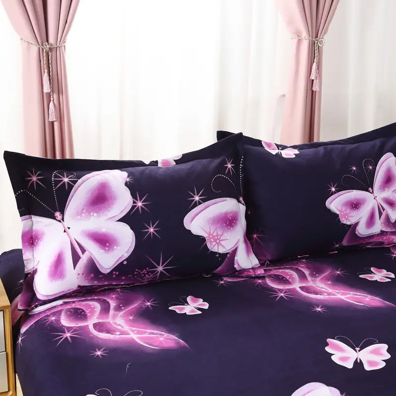Purple Butterfly Print Duvet Cover Set