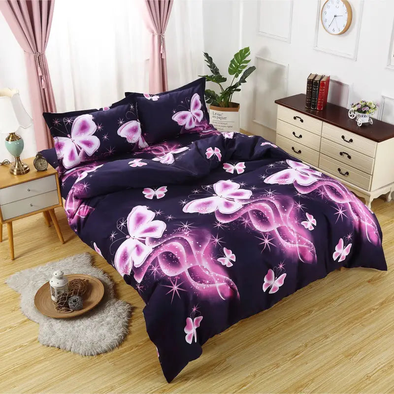 Purple Butterfly Print Duvet Cover Set