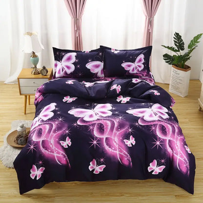 Purple Butterfly Print Duvet Cover Set