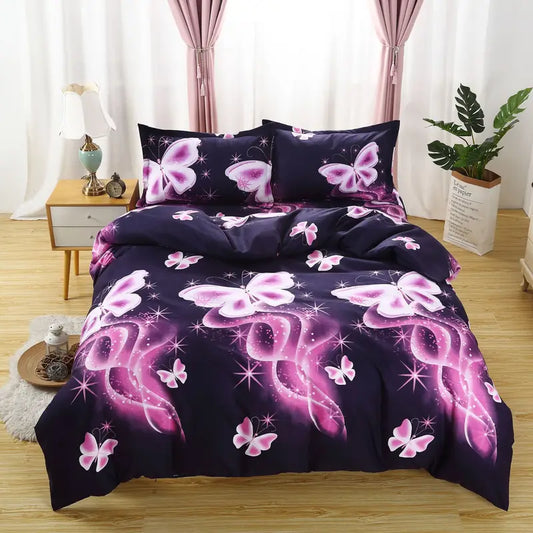 Purple Butterfly Print Duvet Cover Set