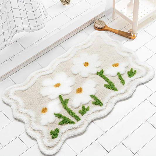 Cute Floral Beige Bathroom Mat