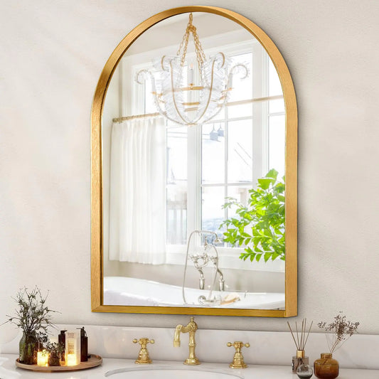 Gold Arched Bathroom Wall Mirror