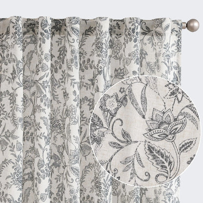Linen Black Floral Farmhouse Curtains