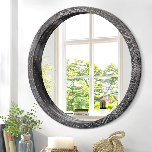 Circular Wall Mirror 12-Inch Round Wooden Frame