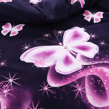Purple Butterfly Print Duvet Cover Set